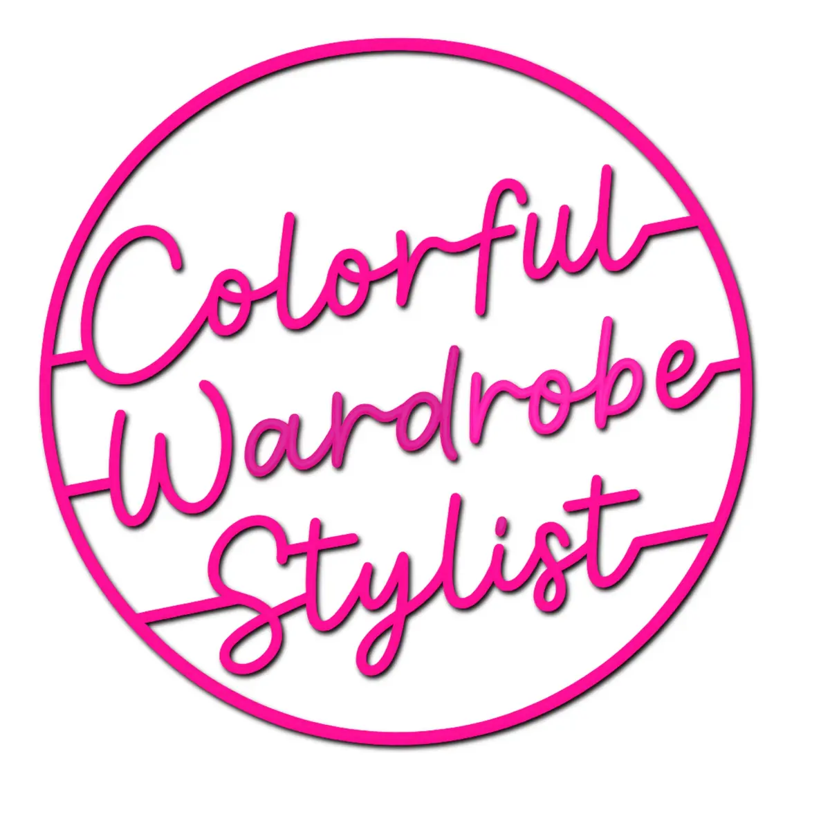 Pink circular logo with cursive text reading "Colorful Wardrobe Stylist" on a white background.